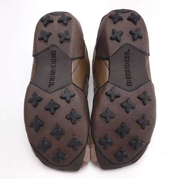Diesel Auriga‎ Mens Size 7 Vintage Leather Square Toe Sneakers Brown Y2K